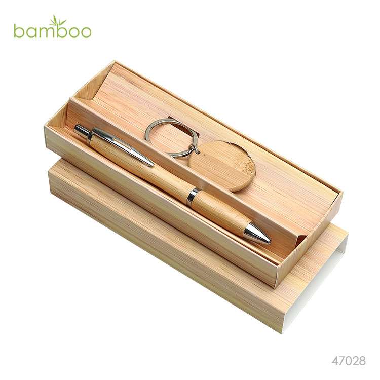 Wholesale custom Bamboo pen with Bamboo Kechain Set Bamboo 2