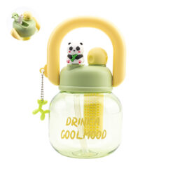 Plastic panda water bottle with handle and straw